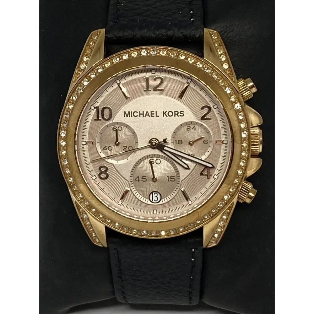 Michael Kors MK5943 Women's Black Leather Analog Dial Quartz Wrist Watch HK1053